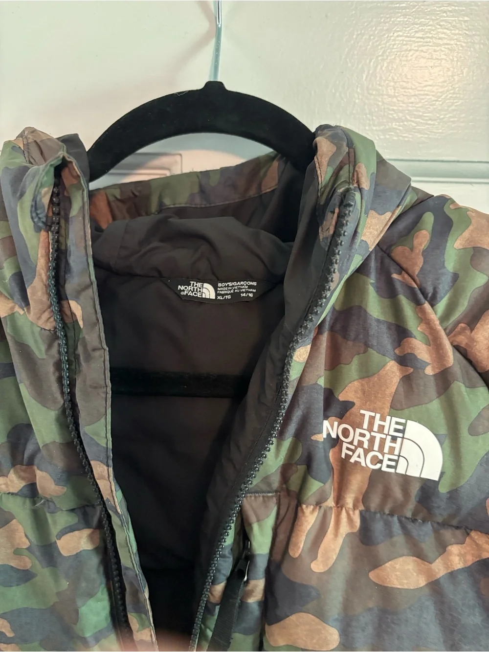 The North Face Kids Camo Hooded Puffer Jacket - Green/Brown/Black